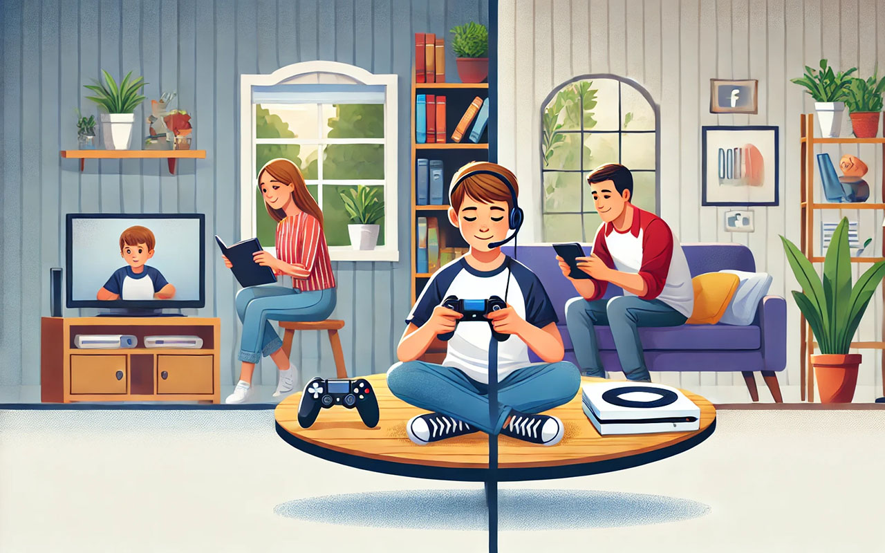 Adolescente utilizando a tecnologia de forma equilibrada