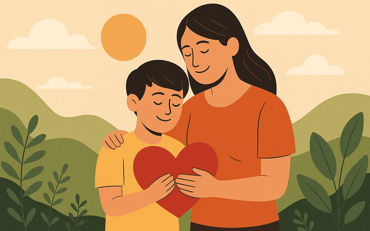 Ilustração sobre relação entre mãe e filho