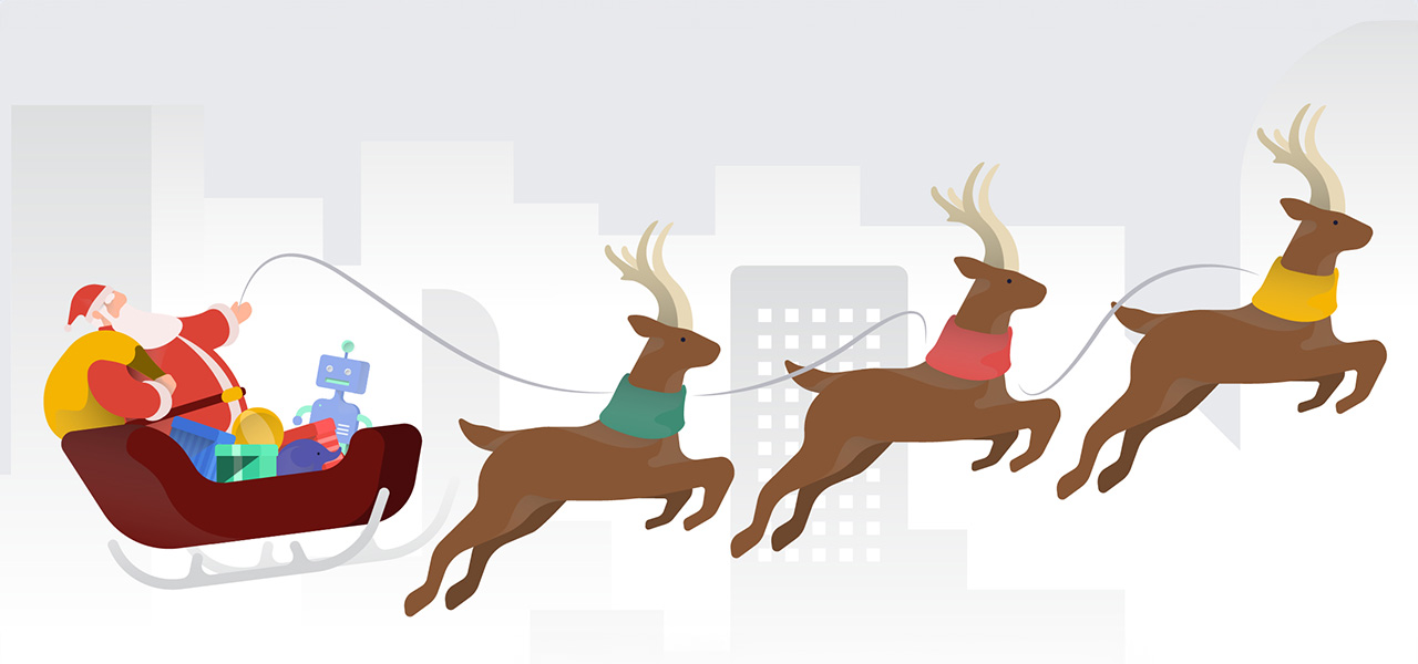 Pai Natal com trenó e renas
